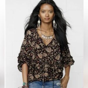 Denim & Supply Ralph Lauren RL BOHO Peasant Top Floral Paisley Blouse Medium J
